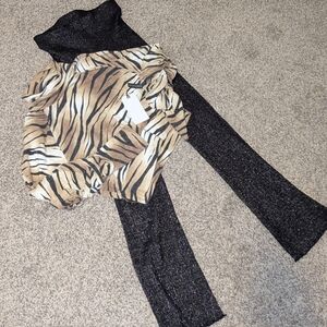 Leith Tiger Print Long Sleeve XS NWT & H&M Sparkling Pants Size S